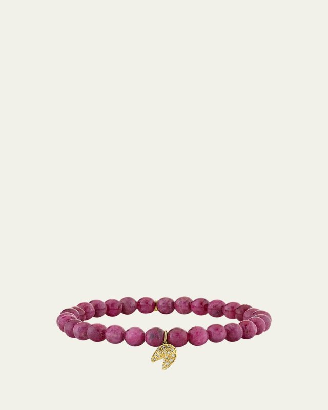 Beaded Moonstone Bracelet with Mini Diamond Fortune Cookie Charm